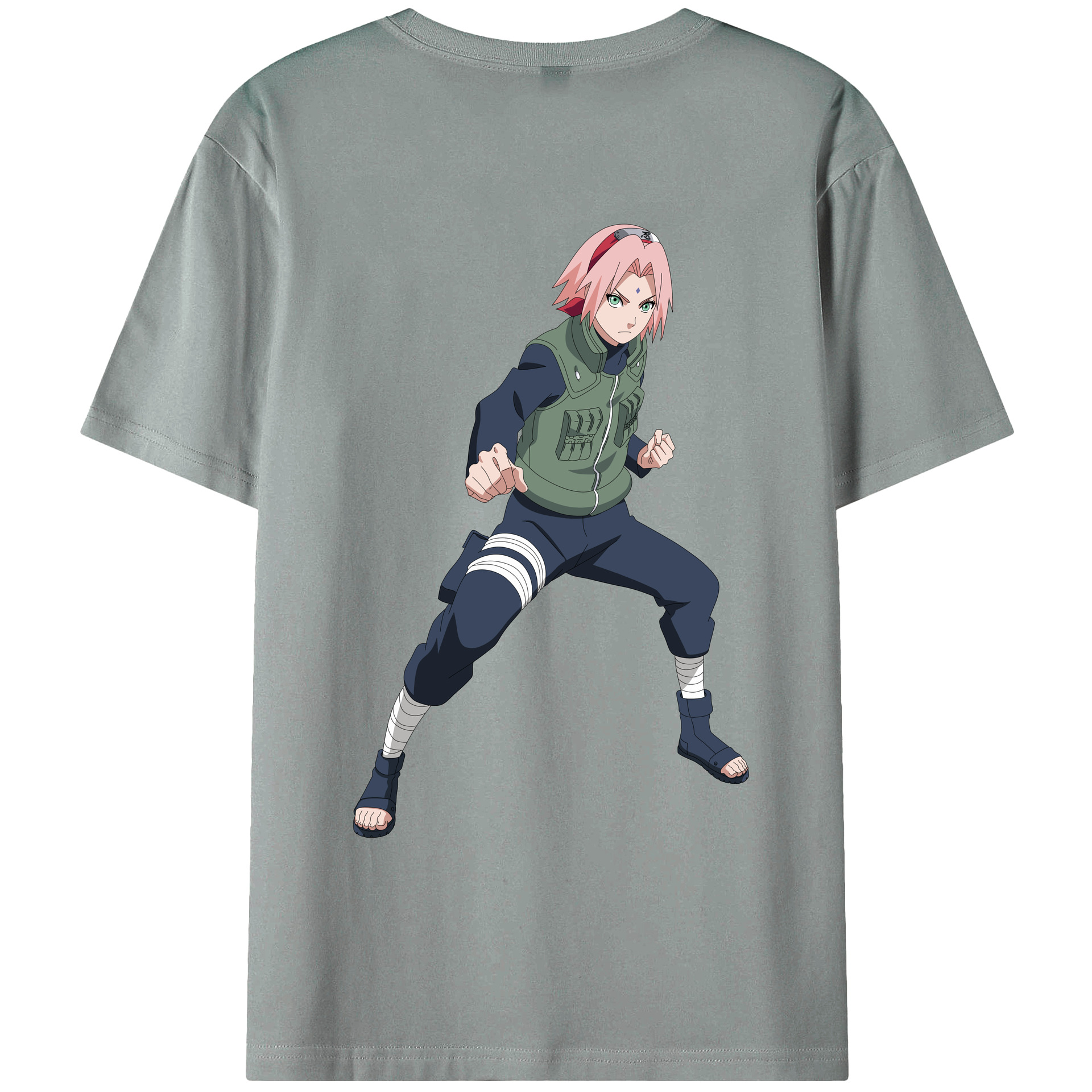 （画像用） NARUTO -ナルト- 春野サクラ Haruno Sakura 綿100％ メンズ半袖Tシャツ（バックプリント） 通気性